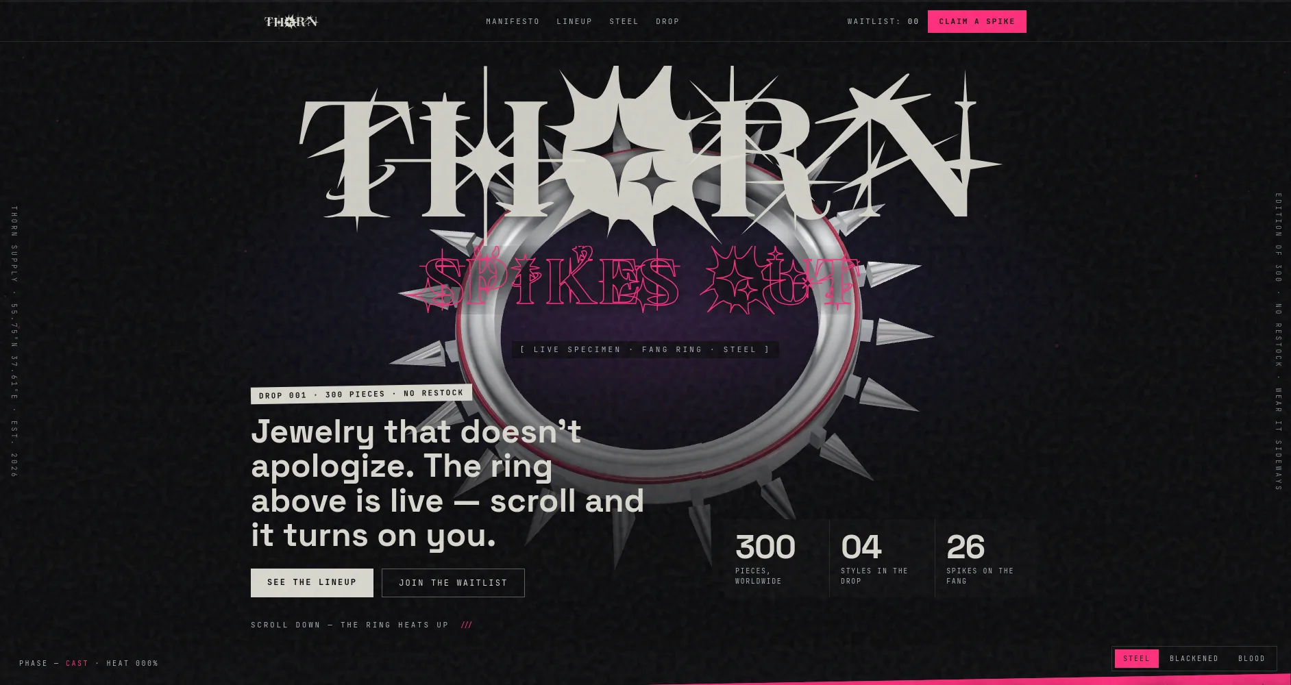Thorn — promo website with art direction by Dmitrii Dark, freelance developer